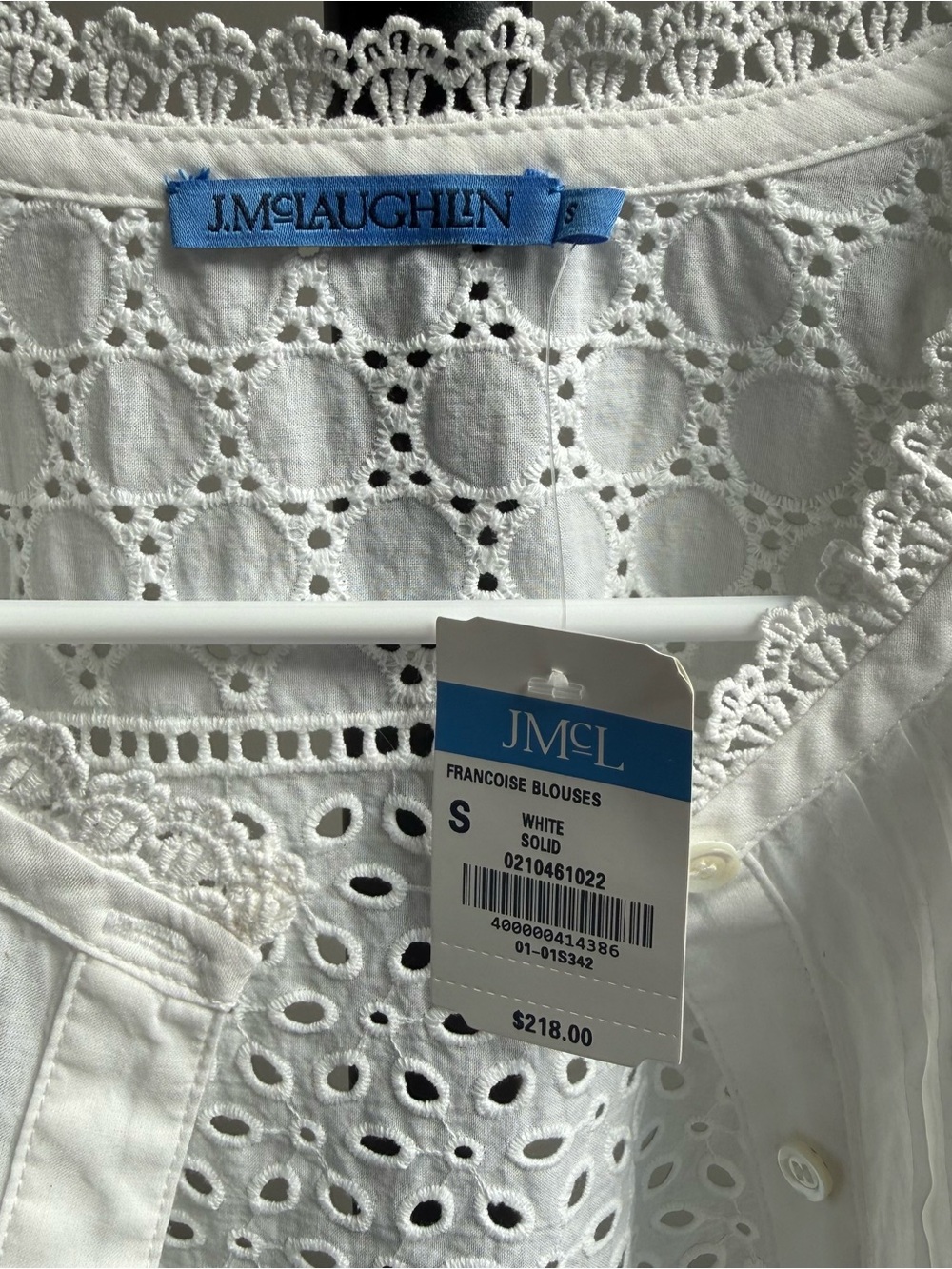 J. McLaughlin White Eyelet Cotton Button-Front Blouse - Picture 2 of 4